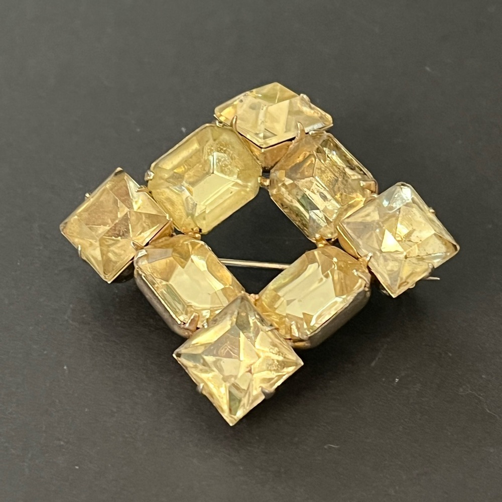 Citrine Colored Rhinestone Brooch